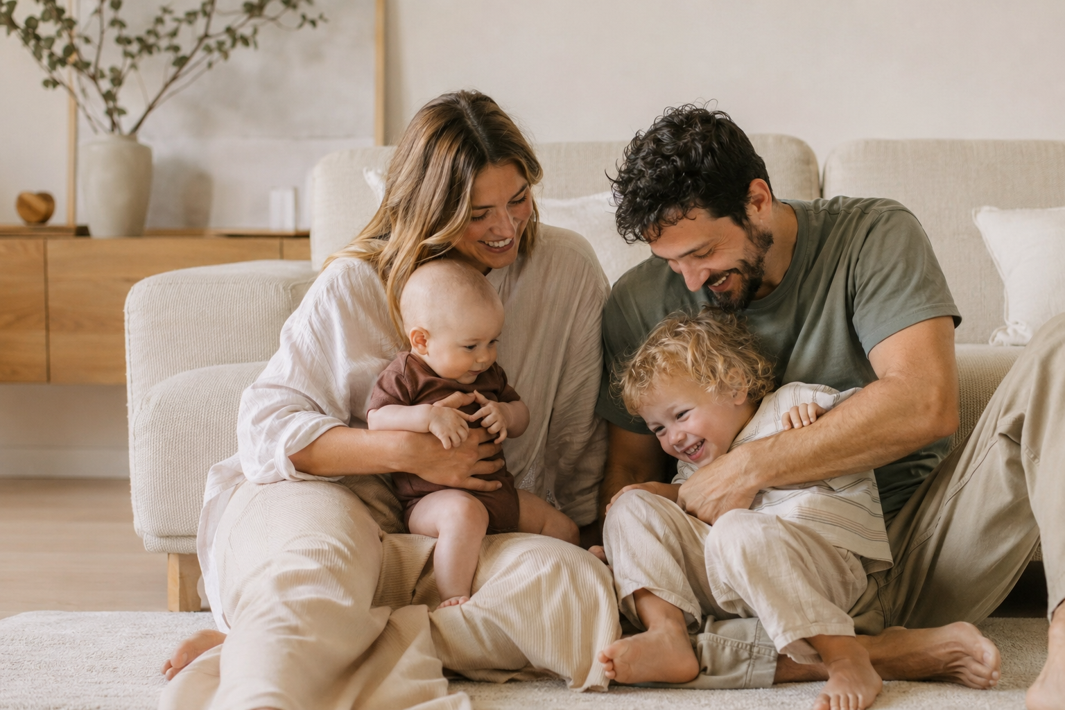 A family enjoying time together at home