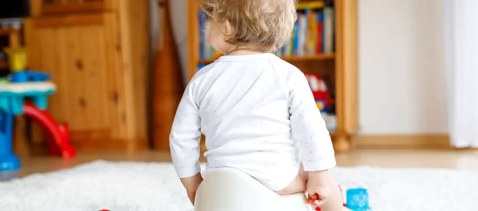 baby potty training, wooden bookcase // Healthier Pets Today