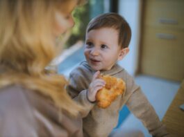 Baby Boy Eating a Croissant With his Mother // Healthier Baby Today