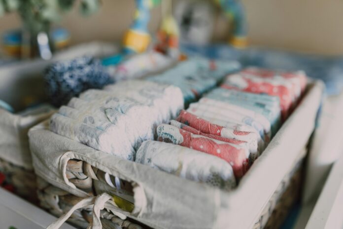 Diaper Party, Organized Diapers on Woven Basket // Healthier Baby Today