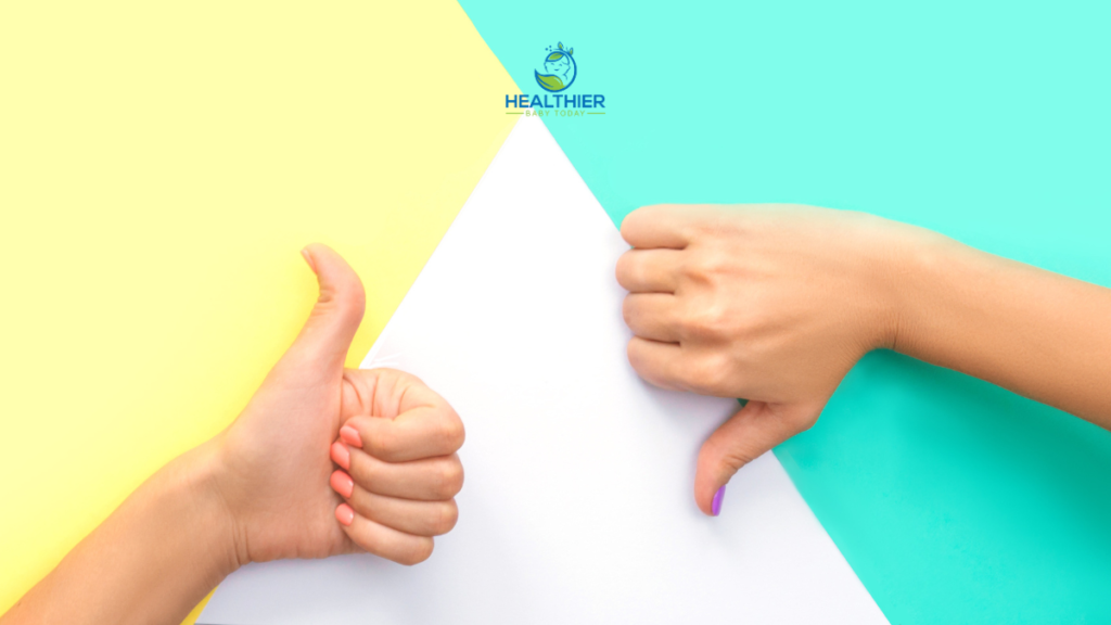 Thumbs up and down with a yellow, white and blue background // Healthier Baby Today