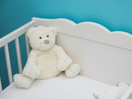 Cradle for Newborns, White Bear Plush Toy // Healthier Baby Today