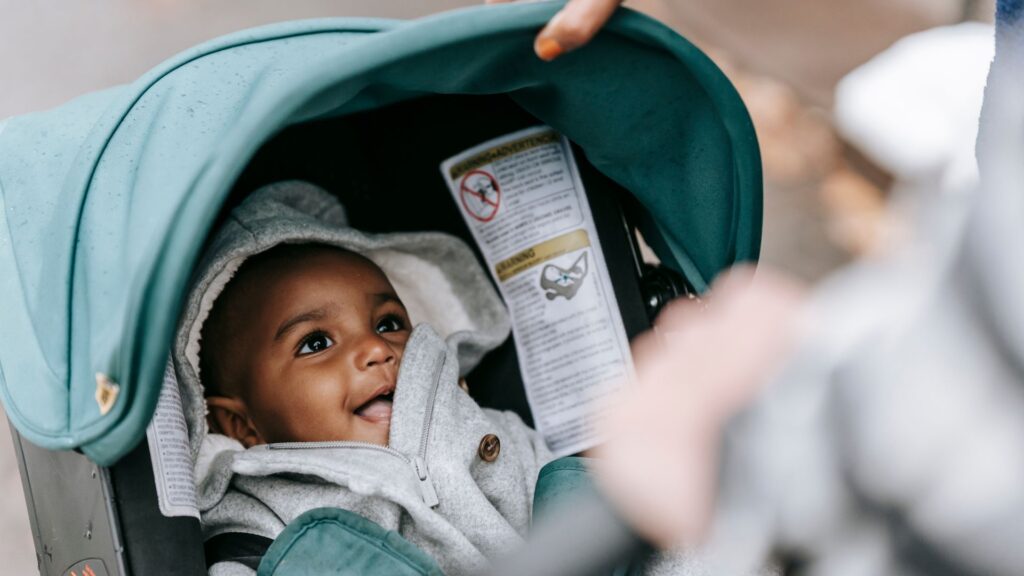 Baby sitting in stroller // Healthier Baby Today