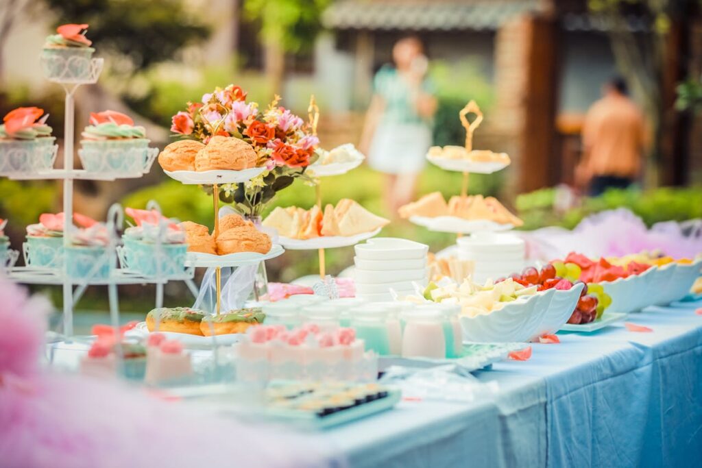 Various Desserts on a Table covered with Baby Blue Cover // Healthier Baby Today