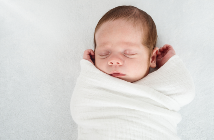 swaddles baby in a white blanket // Healthier Pets Today
